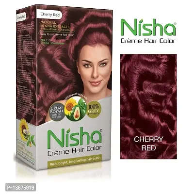 Nisha Cr?me Hair Color with Natural Henna Extracts, 60g + 60ml + 18ml - Cherry Red (Pack of 1)-thumb3