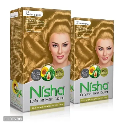 Nisha Cr?me Blonde Hair Color, 8.1 Golden Blonde, 90ml + 60gm, (Pack of 2) ?