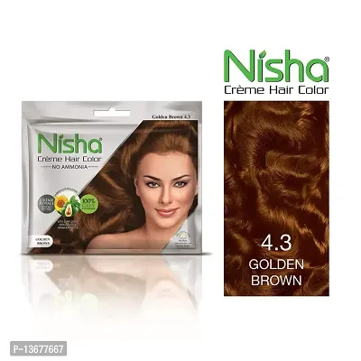 Nisha Cream Hair Color Rich Bright Long Lasting Hair Colouring For Ultra Soft Deep Shine 100% Grey Coverage Conditioning With Natural Herbs Golden Brown (Pack of 6)-thumb2