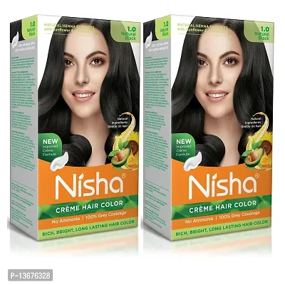 Nisha Cr?me Hair Color, 1 Natural Black, 60ml + 60gm, (Pack of 2) ?