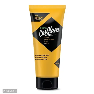 Nisha Cosglam Semi Permanent Hair Color for Unisex, Infused Conditioner, Glossy Finish, No Ammonia, No Peroxide  Non Oxidative, Vegan Highlights Hair Dye 120g #32 Sunshine Yellow-thumb2