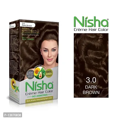 Nisha Cream Permanent Hair Color No Ammonia Cream Formula Permanent Fashion Highlights(60Gm+60Ml Each Pack) Dark Brown (Pack Of 3)-thumb2