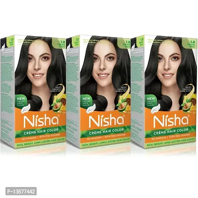 Nisha Cr?me Hair Color Natural Black Hair Color For Men and Women Long lasting Ammonia Free Hair Color Natural Look Hair Color With Henna Extracts Pack of 3 ?-thumb0