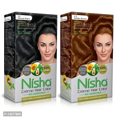 Nisha Creme Hair Color (60g + 60ml + 18ml Conditioner for Each) Combo Pack of Natural Black  Golden Brown ?