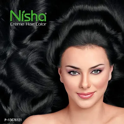 Nisha Cream Hair Color Rich Bright Long Lasting Hair Colouring For Ultra Soft Deep Shine 100% Grey Coverage Conditioning With Natural Herbs 120gm Natural Black (Pack of 3)-thumb3