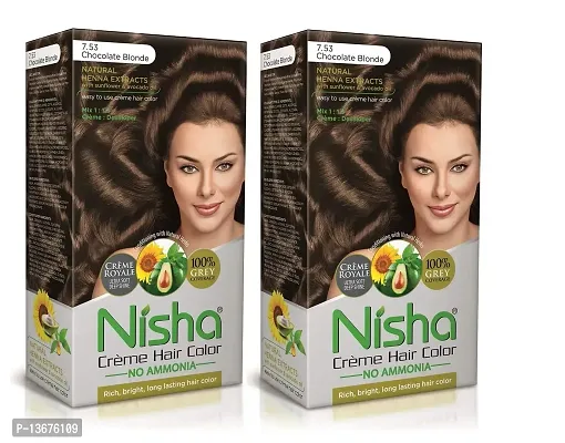 Nisha Cr?me Hair Color with Natural Henna Extracts, 90ml + 60g + 18ml - 7.53 Chocolate Blonde (Pack of 2)