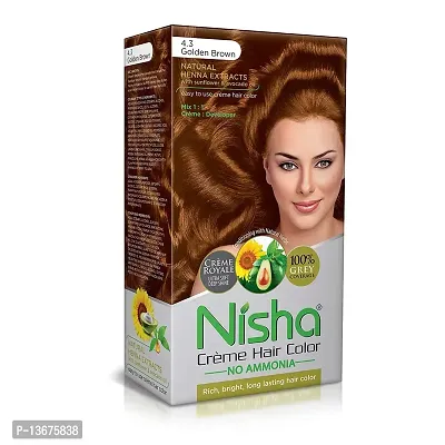 Nisha Cream Hair color no ammonia Cream formula (60gm+60ml Each Pack) Golden Brown (Pack of 1)-thumb0