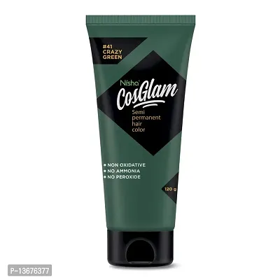 Nisha Cosglam Semi Permanent Hair Color for Unisex, Infused Conditioner, Glossy Finish, No Ammonia, No Peroxide  Non Oxidative, Vegan Highlights Hair Dye 120g #41 Crazy Green-thumb2