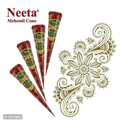 Neeta Mehendi Cones for Hand 4 Pc in 1 Box (Pack of 7) Bridal Mehndi Cones Natural Mehendi Cone for Wedding, Hand Designing, Reddish Brown Color Long Lasting Niddle Cones for Women-thumb2