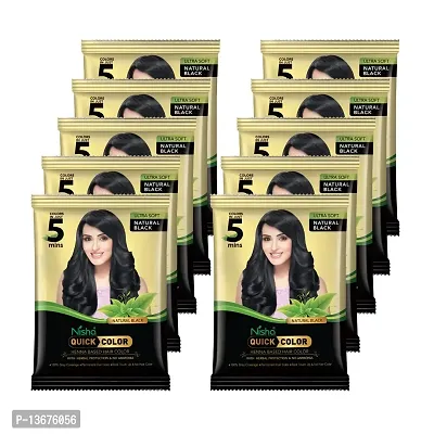 Nisha Quick Hair Color, 5 Minute Hair Color for Women  Men, Ammonia Free Henna Based Hair Colour, 100% Gray Coverage, Black Hair Dye, Natural Black Hair Color (10g Pack of 10)