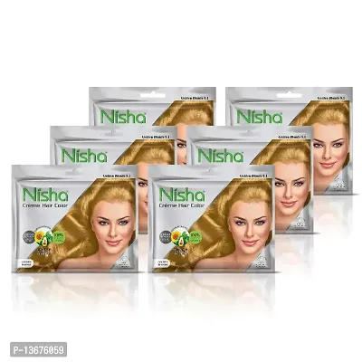 Nisha Cream Hair Color Rich Bright Long Lasting Hair Colouring For Ultra Soft Deep Shine 100% Grey Coverage Conditioning With Natural Herbs Golden Blonde (Pack of 6)