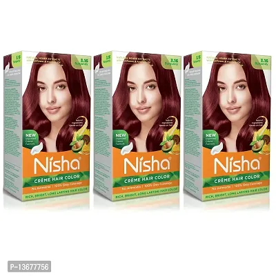 Nisha Burgundy Hair Cr?me Color For Men and Women Burgundy Hair Color With Natural Henna Extracts For Smooth and Shiny Hair Colour Pack of 3