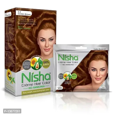 Nisha Creme Hair Color Combo Pack of Golden Brown 120gm Jumbo + 40gm Sachet Pack