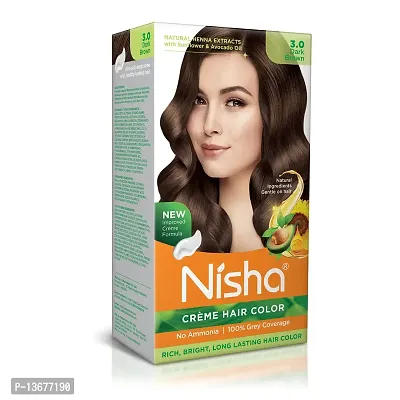 Nisha Cream Hair Color, Dark Brown Hair Color, Permanent Hair Colour Cr?me, Shade 3.0, Ammonia Free, Unisex Hair Colour, 60gm + 60ml (Pack 1)