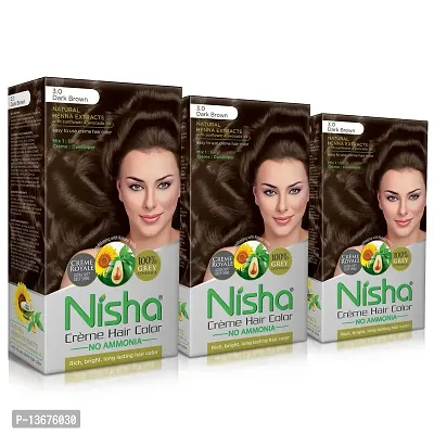 Nisha Cream Permanent Hair Color No Ammonia Cream Formula Permanent Fashion Highlights(60Gm+60Ml Each Pack) Dark Brown (Pack Of 3)