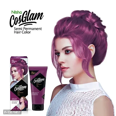 Nisha Cosglam Semi Permanent Hair Color for Unisex, Infused Conditioner, Glossy Finish, No Ammonia, No Peroxide  Non Oxidative, Vegan Highlights Hair Dye 120g #22 French Plum (Purple)-thumb3