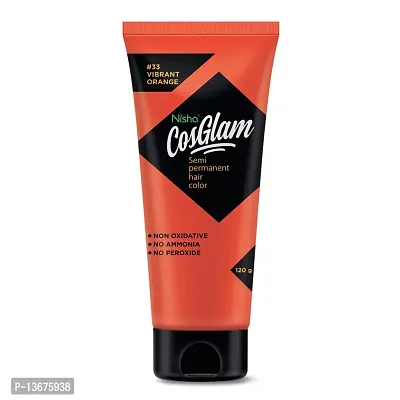 Nisha Cosglam Semi Permanent Hair Color for Unisex, Infused Conditioner, Glossy Finish, No Ammonia, No Peroxide  Non Oxidative, Vegan Highlights Hair Dye 120g #33 Vibrant Orange-thumb2