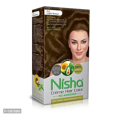 Nisha Cream Hair Color With The Benefits Of Natural Henna Extracts, Sunflower  Avocado Oil, Easy To Use Hair Color 120ml Pack of 1, Light Brown ?