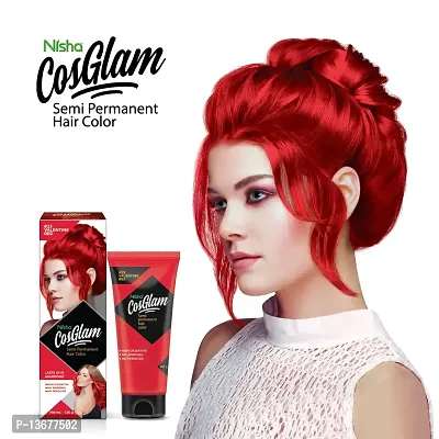 Nisha Cosglam Semi Permanent Hair Color for Unisex, Infused Conditioner, Glossy Finish, No Ammonia, No Peroxide & Non Oxidative, Vegan Highlights Hair Dye 120g #23 Valentine Red-thumb3