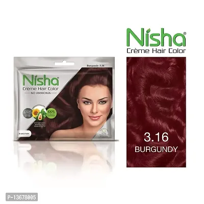 Nisha Cream Hair Color Rich Bright Long Lasting Hair Colouring For Ultra Soft Deep Shine 100% Grey Coverage Conditioning With Natural Herbs Burgundy (Pack of 6)-thumb0