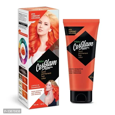 Nisha Cosglam Semi Permanent Hair Color for Unisex, Infused Conditioner, Glossy Finish, No Ammonia, No Peroxide  Non Oxidative, Vegan Highlights Hair Dye 120g #33 Vibrant Orange