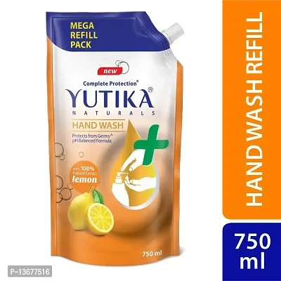 Yutika Naturals Hand Wash Complete Protection 100% Natural Extract for Hand Hygiene Protect from Germs pH Balanced Formula Lemon 750ml (Pack of 2)-thumb2