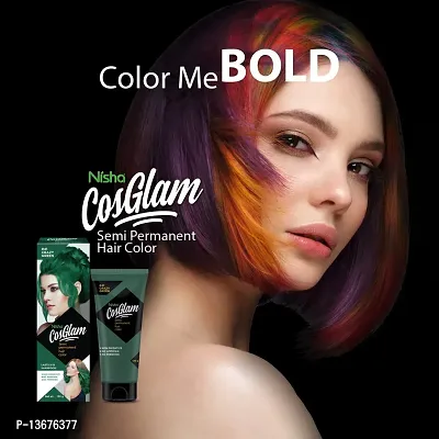 Nisha Cosglam Semi Permanent Hair Color for Unisex, Infused Conditioner, Glossy Finish, No Ammonia, No Peroxide  Non Oxidative, Vegan Highlights Hair Dye 120g #41 Crazy Green-thumb5