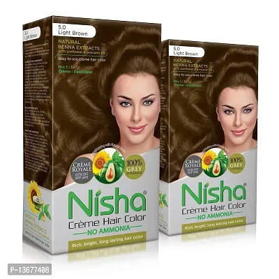 Nisha Hair Cr?me Color Light Brown Hair Color Ammonia Free Hair Color For Men and Women Long Lasting 100% Grey Coverage With Henna Extracts For Hair Care Pack of 2 ?