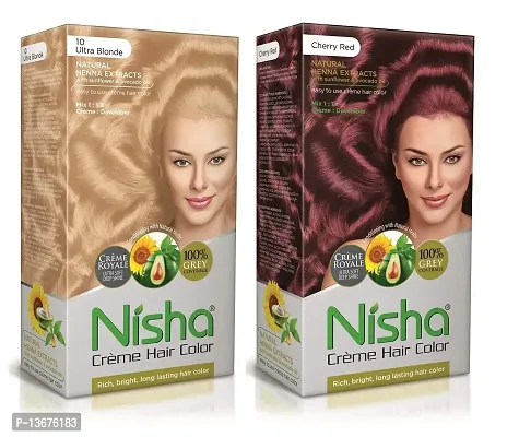 Nisha Cream Hair Color Rich Bright Long Lasting Hair Colouring For Ultra Soft Deep Shine 100% Grey Coverage Conditioning With Natural Herbs Ultra Blonde and Cherry Red (Pack of 2) ?-thumb0