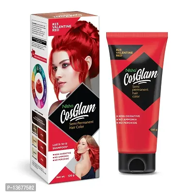 Nisha Cosglam Semi Permanent Hair Color for Unisex, Infused Conditioner, Glossy Finish, No Ammonia, No Peroxide & Non Oxidative, Vegan Highlights Hair Dye 120g #23 Valentine Red