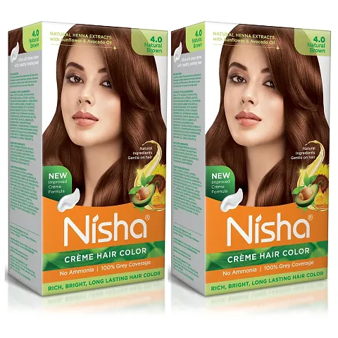 Nisha Cre?me Brown Colour For Ammonia Free Hair Color Women Men Natural Long Lasting and 100% Grey Coverage With Henna Extracts Pack of 2