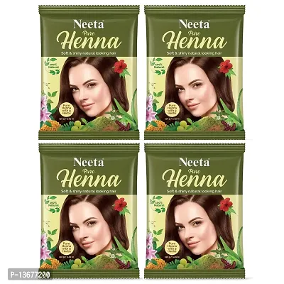 Neeta Pure Henna (Mehendi) Powder For Hair With 9 Herbs | 100% Natural Henna Powder For Soft & Shiny Hair 150gm (Pack Of 4)-thumb0