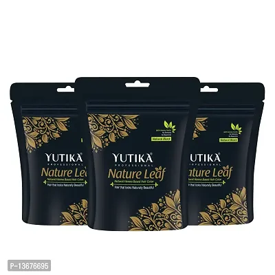 Yutika Professional Nature Leaf Henna Based Hair Color Natural Black With Henna Herbs (Pack of 3, 30 grams each)