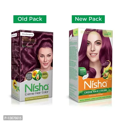 Nisha Cr?me Hair Color with Natural Henna Extracts for Unisex, 60g + 60ml + 18ml - Wine Burgundy (Pack of 3)-thumb2