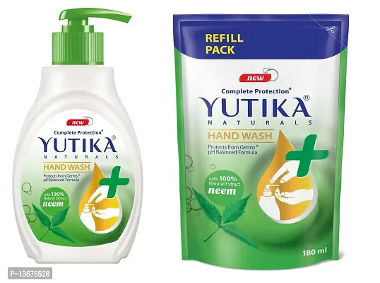 Yutika Naturals Complete Protection Neem Handwash 100% Natural Extract Liquid Soap 200ml Pump, With 180ml Liquid Refill Handwash-thumb0