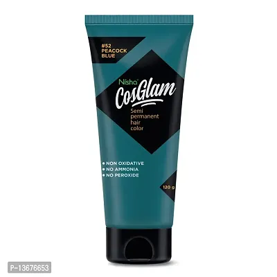 Nisha Cosglam Semi Permanent Hair Color for Unisex, Infused Conditioner, Glossy Finish, No Ammonia, No Peroxide  Non Oxidative, Vegan Highlights Hair Dye 120g #52 Peacock Blue-thumb2