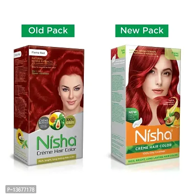 Nisha Cream Permanent Hair Color Permanent Fashion Highlights(60Gm+90Ml Each Pack) Flame Red (Pack Of 2)-thumb2