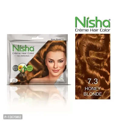 Nisha Cream Hair Color Rich Bright Long Lasting Hair Colouring For Ultra Soft Deep Shine 100% Grey Coverage Conditioning With Natural Herbs Honey Blonde (Pack of 6)