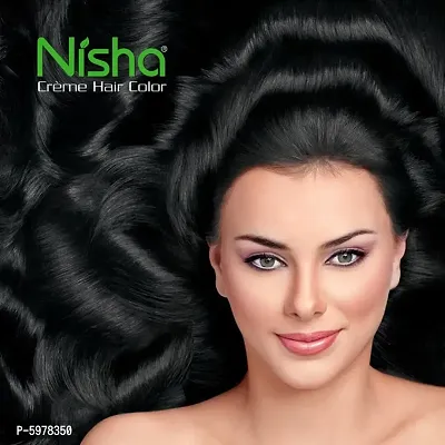 Nisha Creme Hair Color, Natural Black (Pack of 3)-thumb2