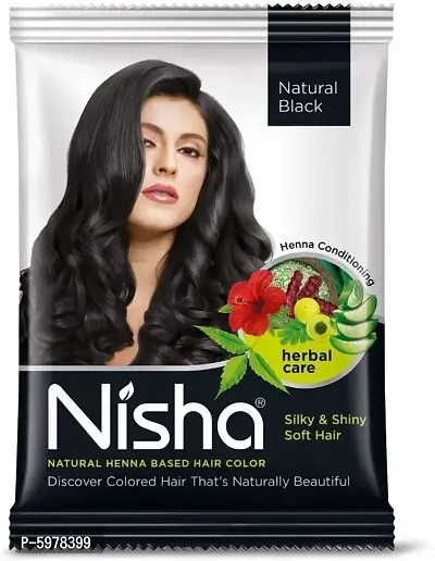 Nisha Natural Henna Based Hair Color Henna Conditioning Herbal Care silky & Shiny Soft Hair 10gm Each Pack (Natural Black, Pack of 10)-thumb0