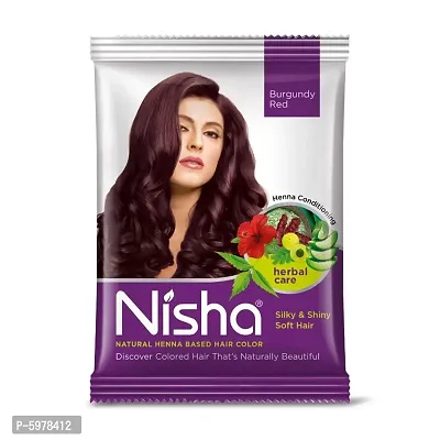 Nisha Natural Henna Based Hair Color Henna Conditioning Herbal Care silky & Shiny Soft Hair 15gm Each Pack (Burgundy Red, Pack of 10)-thumb0