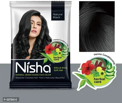 Nisha Natural Henna Based Hair Color Henna Conditioning Herbal Care silky & Shiny Soft Hair 25gm Each Pack (Natural Black, Pack of 10)-thumb2
