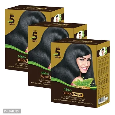 Nisha Quick Color Henna Based Hair Color 60gm Natural Black (Pack of 3)
