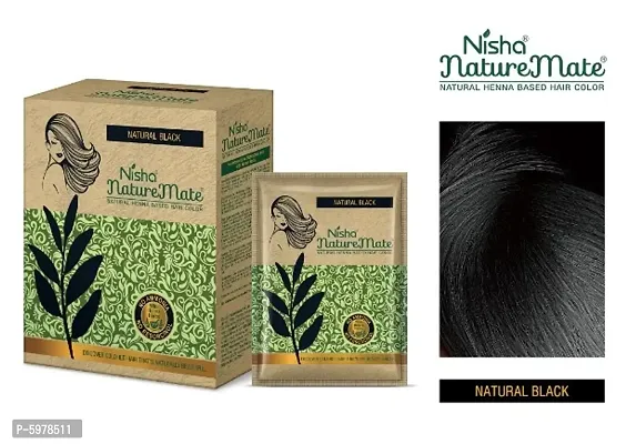 Nisha Nature Mate Henna based hair Color No ammonia 100% herbal protection and long-lasting strong shine hair (Pack of 1, Natural Black)-thumb2