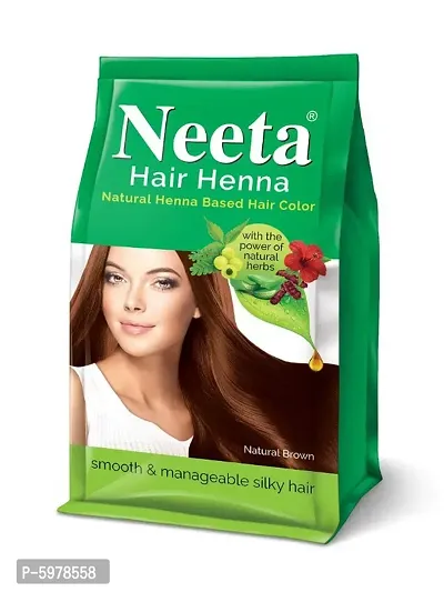 Neeta Hair Henna Natural Henna Hair Color - Hair Dye 100% Natural, Raw, Vegan & Free of Harmful additives (Natural Brown, Pack of 4)-thumb0