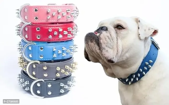 Stylish Blue Bohobark Spiked Studded Dog Collar, Adjustable Pu Leather Puppy Collar For Large Medium Dogs