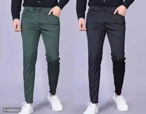 Stylist Lycra Casual Trousers For Men Pack Of 2-thumb0