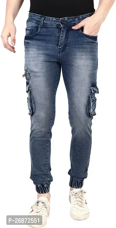 Stylish Blue Denim Faded Mid-Rise Jeans For Men