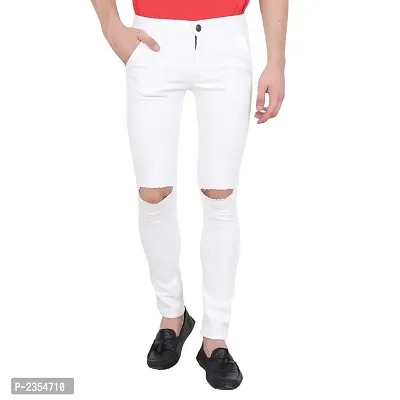 White Solid Cotton Blend Mid-Rise Jeans