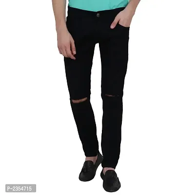 Black Solid Cotton Blend Mid-Rise Jeans-thumb0
